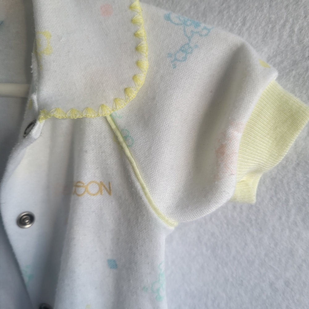 vintage sasson baby romper sleeper play outfit white yellow neutrals‎ medium - Picture 7 of 9
